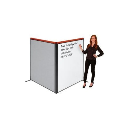 Global Equipment Interion    Deluxe Freestanding 2-Panel Corner Room Divider w/Whiteboard 48-1/4"W x 61-1/2"H Gray 695165GY